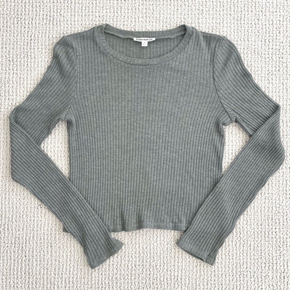 Reformation Gray Ribbed Jackie Sweater Knit Top - Size M - Picture 2 of 9